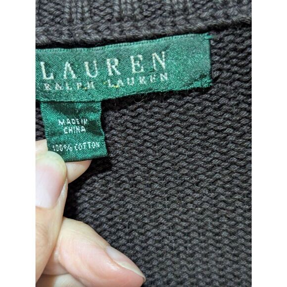 Ralph Lauren Women's Brown Front Full Zip Cotton Heavyweight Cardigan Sweater La - Picture 2 of 7